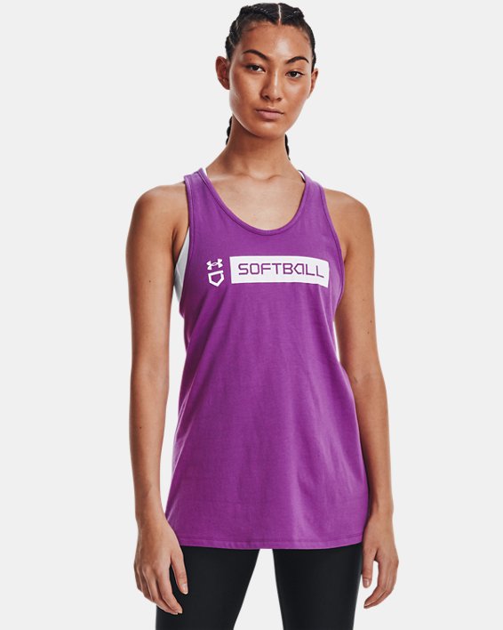 Women's UA Softball Wordmark Bar Tank, Purple, pdpMainDesktop image number 0